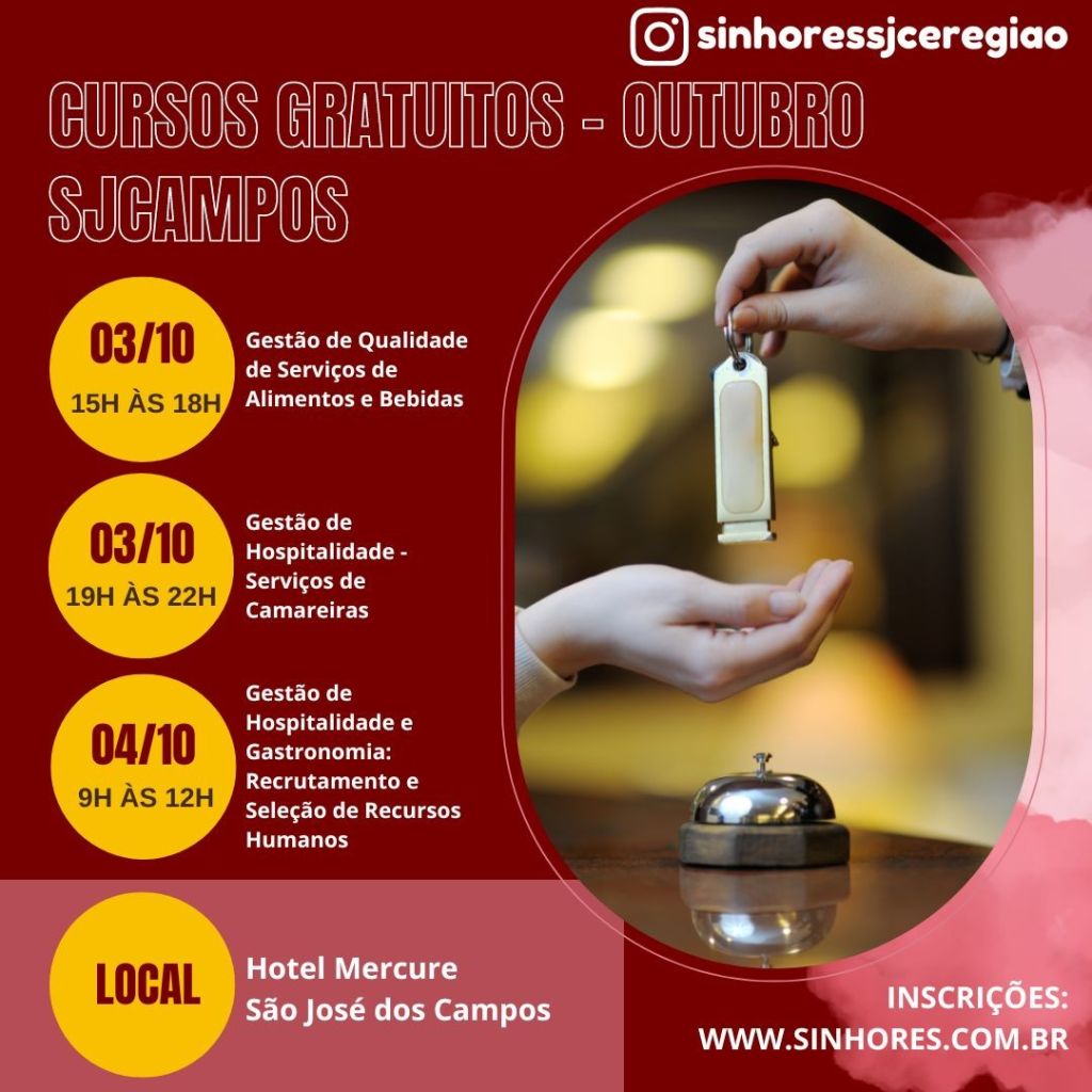 Em outubro será a vez de São José dos Campos receber os cursos gratuitos do SINHORES