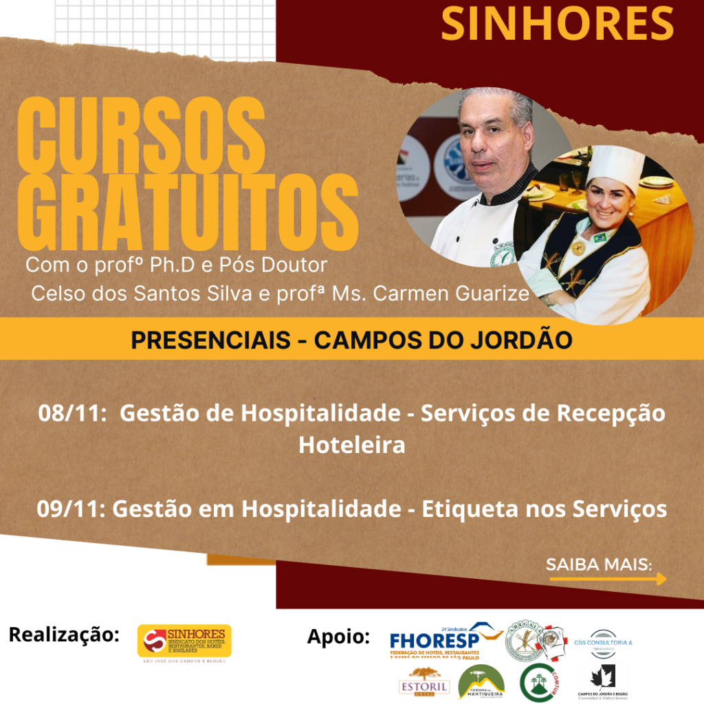 SINHORES promove cursos gratuitos em Campos do Jordão para comemorar o Dia do Hoteleiro