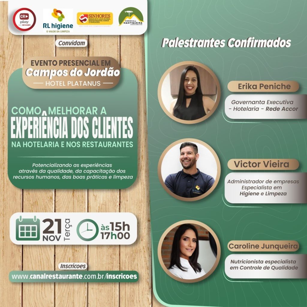 SINHORES apoia a realização de evento Presencial em Campos do Jordão: "COMO MELHORAR A EXPERIÊNCIA DOS CLIENTES - Na Hotelaria e nos Restaurantes