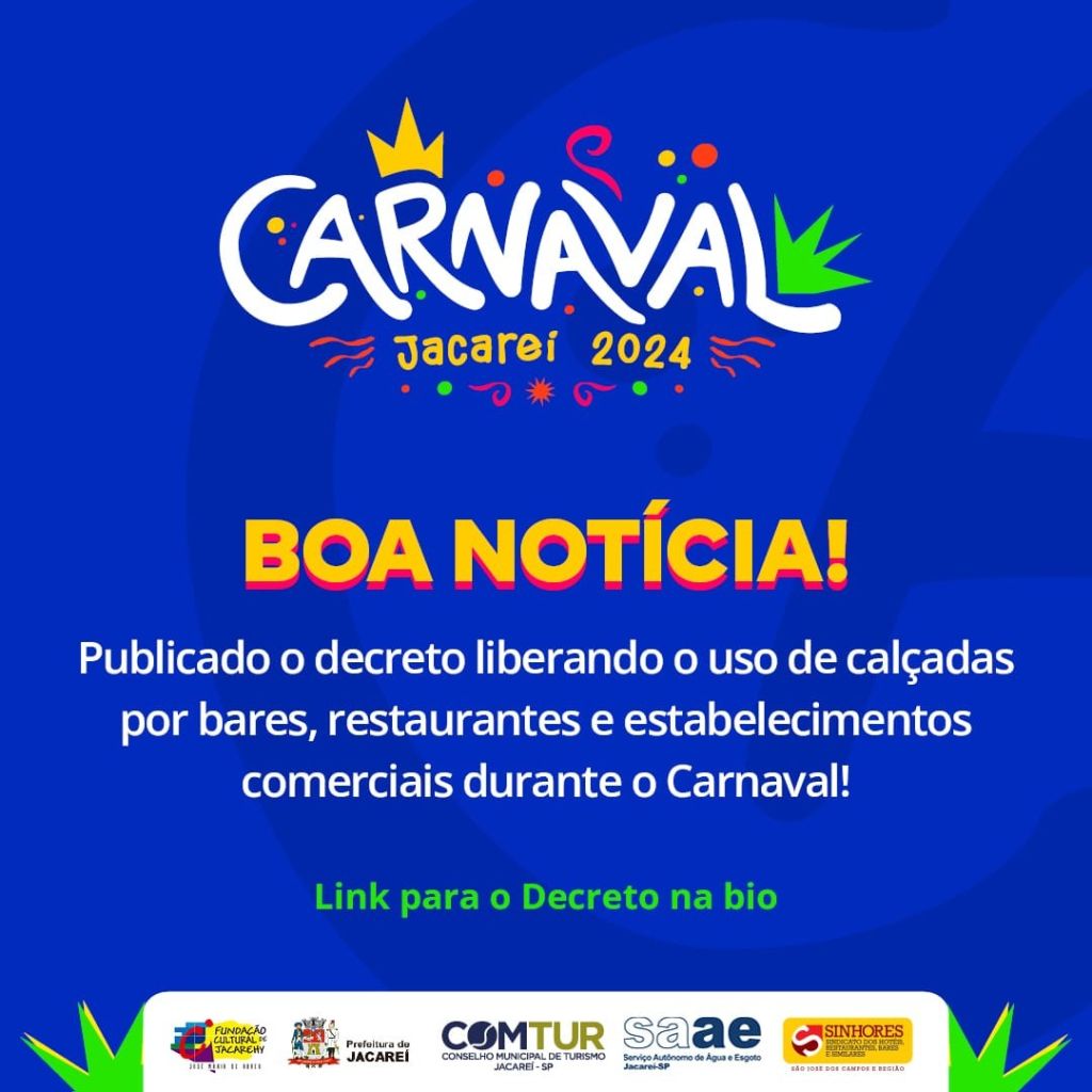 Jacareí  autoriza entretenimento e uso de calçadas por bares, restaurantes e estabelecimentos comerciais no período do Carnava