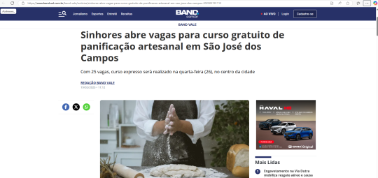 UOL - Pauta: Sinhores abre vagas para curso gratuito de panificação