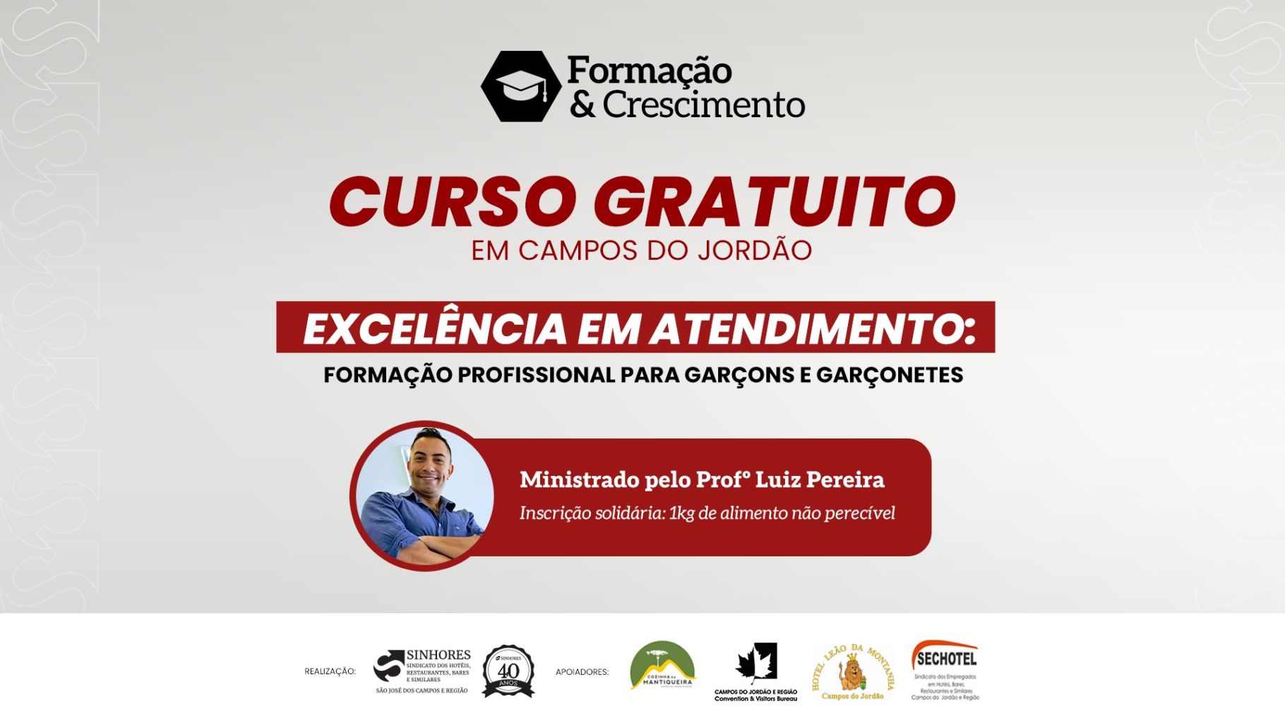 SINHORES OFERECE FORMAÇÃO PROFISSIONAL GRATUITA PARA GARÇONS E GARÇONETES