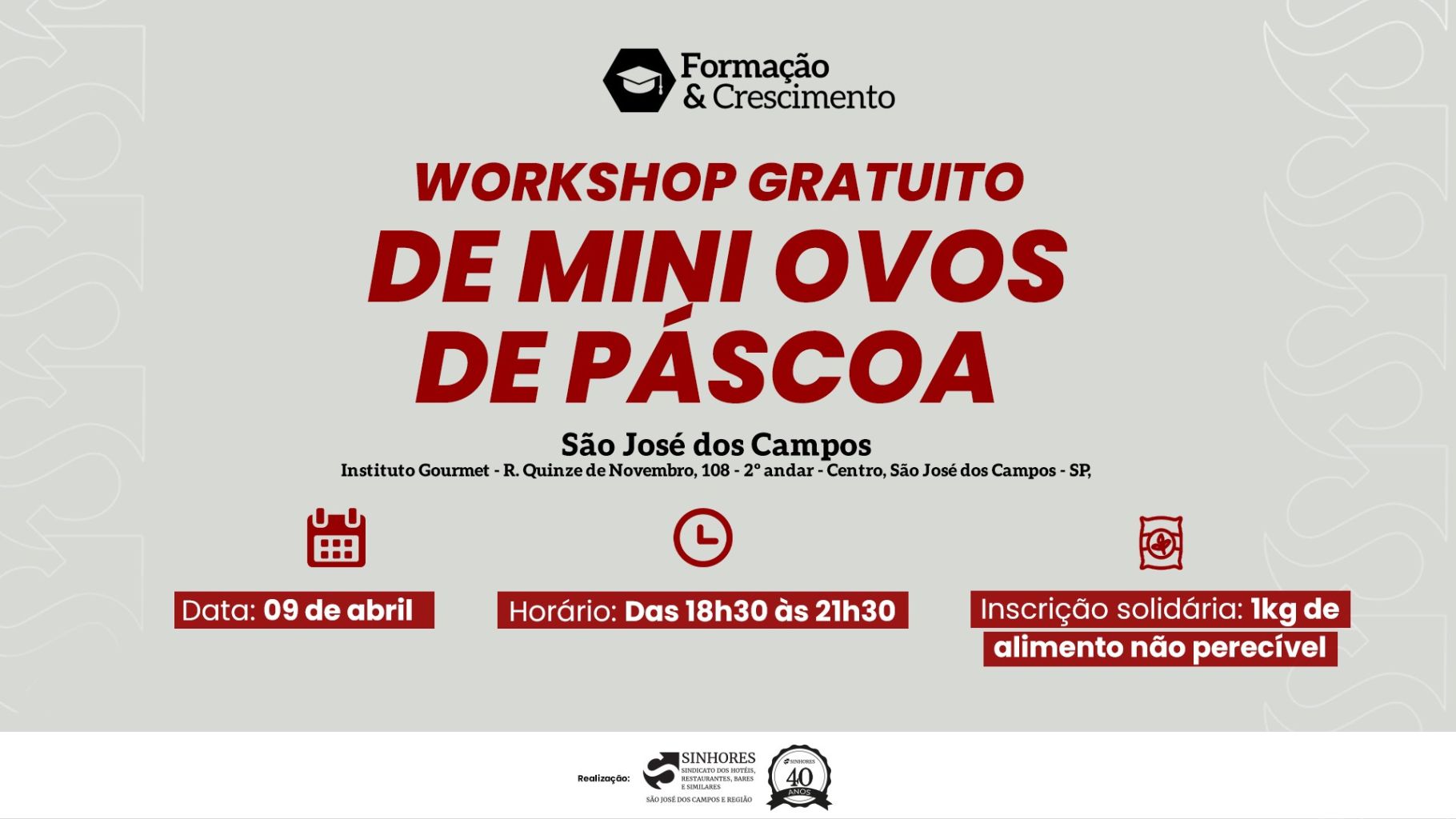 SINHORES promove Workshop gratuito de confecção de Mini Ovos de Páscoa